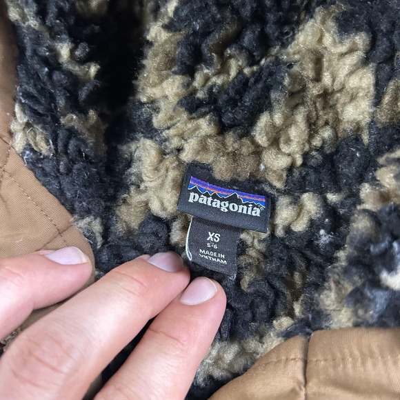 Patagonia Jacket Kids XS 5-6 Brown Hooded Sherpa Lined Parka Winter Warm Outdoor - Picture 2 of 5